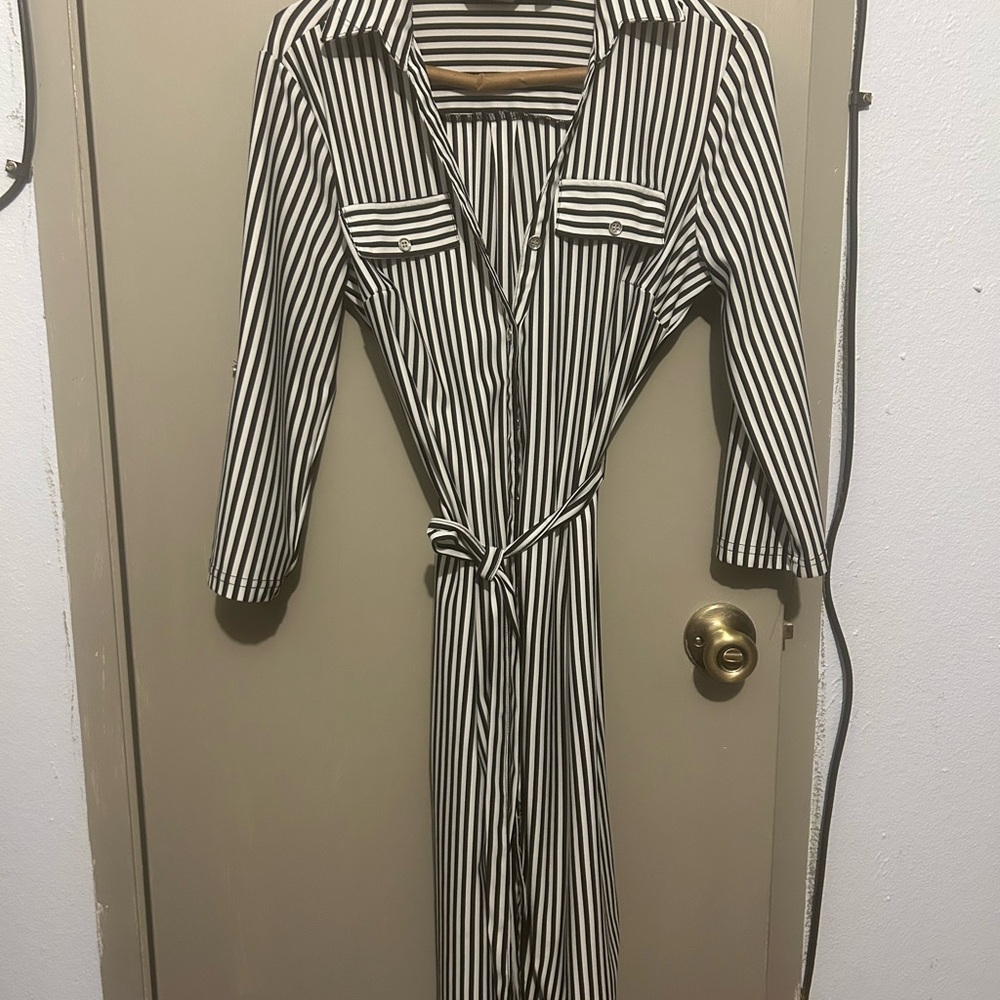 Mlle Gabrielle Black and White Striped Trench Coat